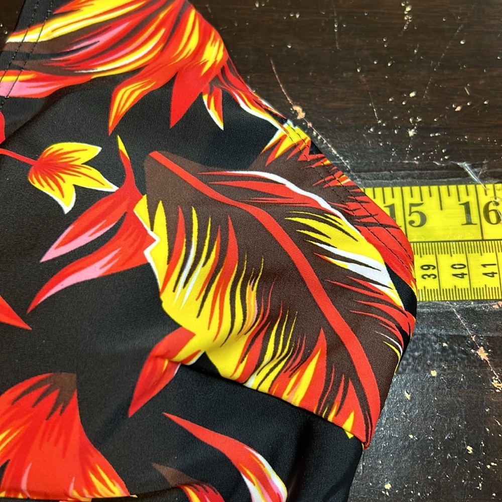 Bikini Bay One Piece Size‎ 12 Halter Swimsuit Black Orange Yellow Leaf Pattern - Picture 12 of 13